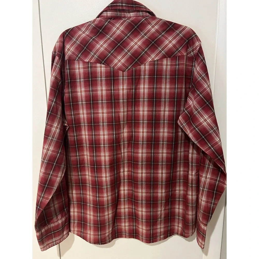 Wrangler Shirt Men Large‎ Red Plaid Western Pearl Snap Long Sleeve Lightweight